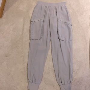 Grey silk like pants.